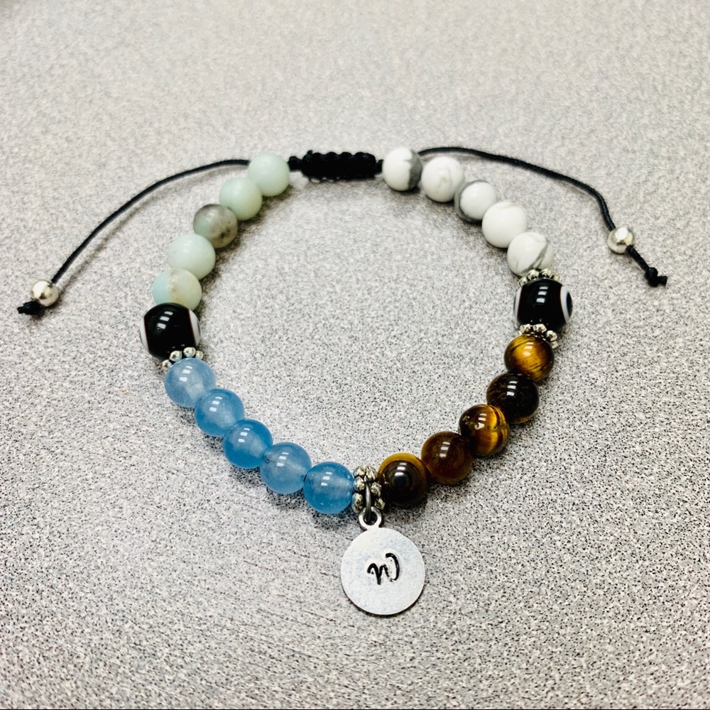 Handmade Engraved Gemstone Evil Eye Bracelet
